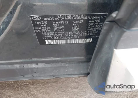 2020 Hyundai Santa Fe Sel из США, поврежденный, VIN 5NMS33AD9LH171756